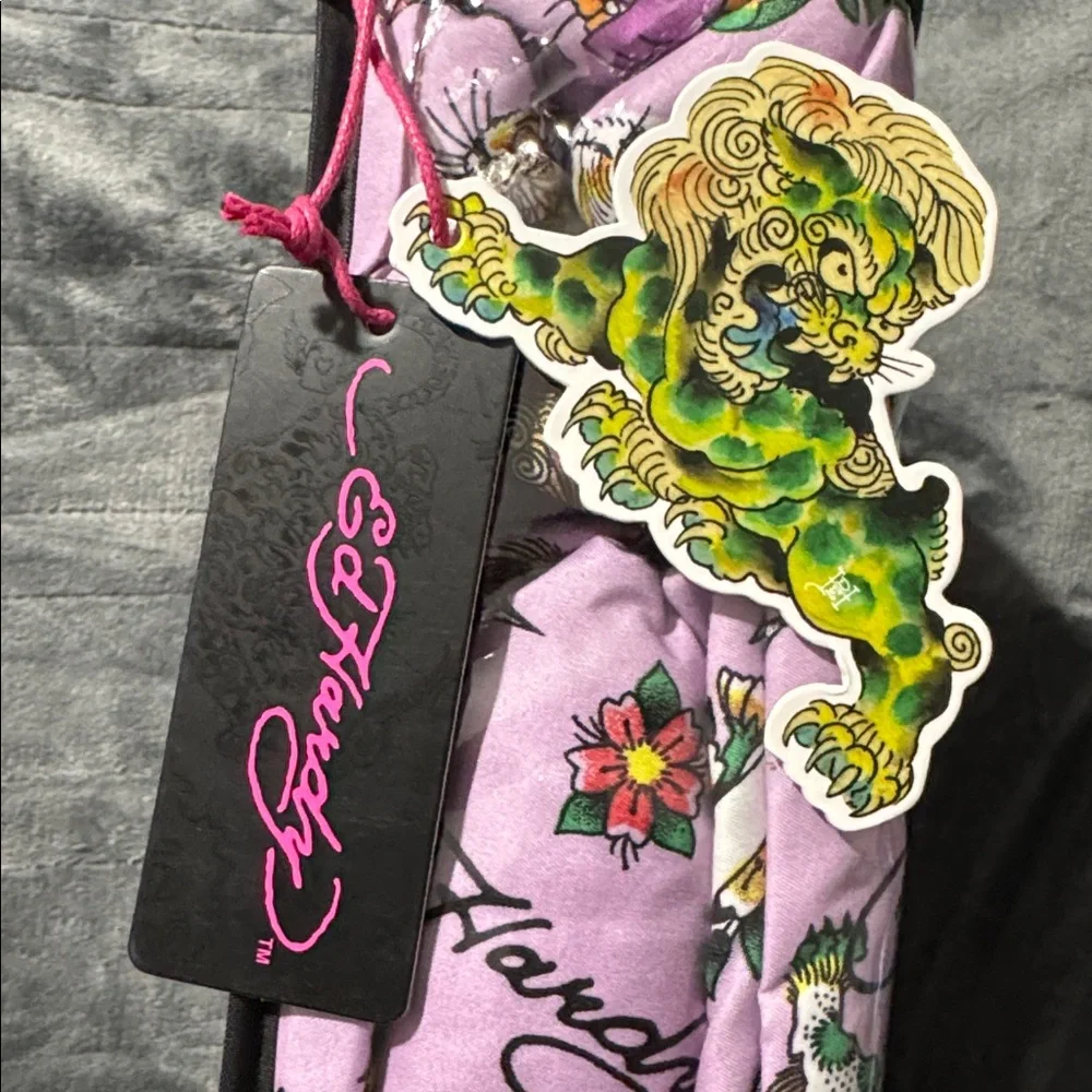 Ed Hardy Purple/Lilac King Sheet Set, Birds,Tigers,Flowers Tattoo Illustrations - Picture 8 of 10